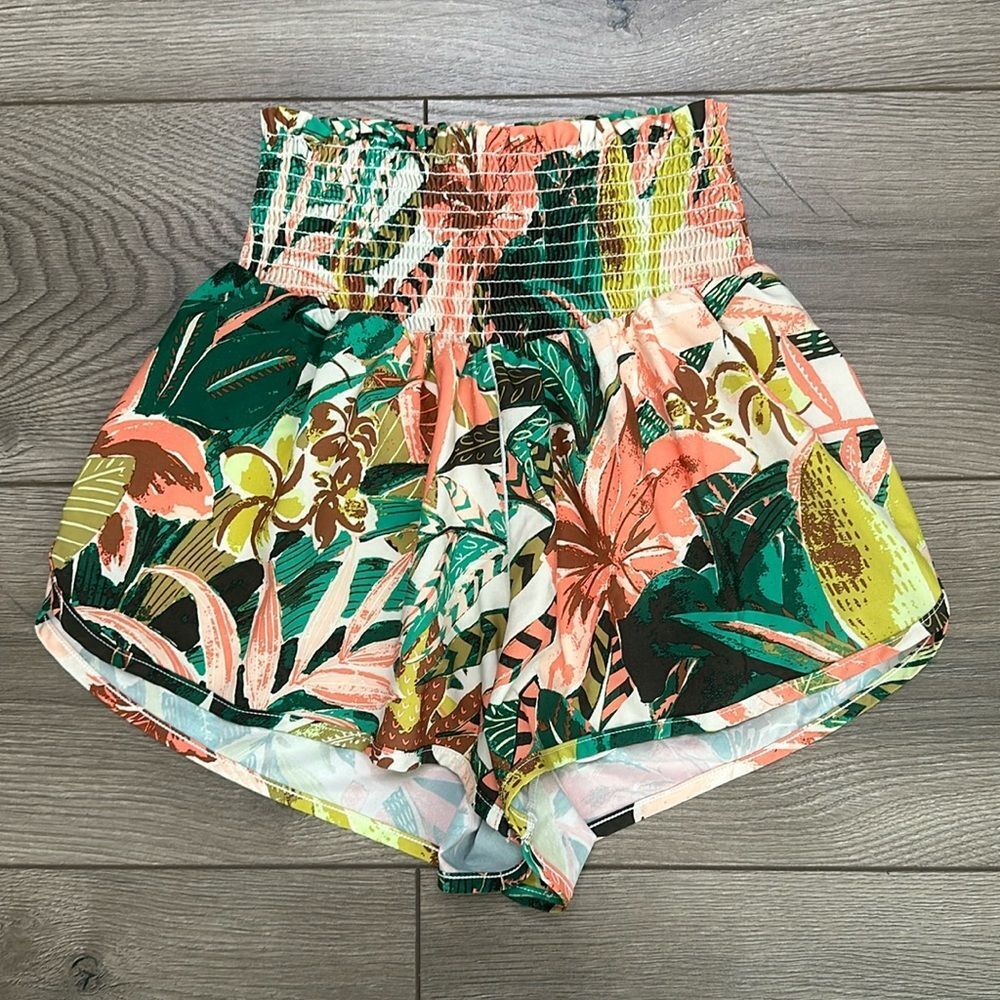 Aerie Offline High Waist Smocked Lined Floral Active‎ Shorts Pockets Size XS